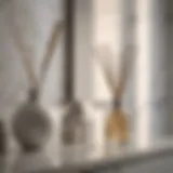 Elegant white reed diffuser on marble countertop