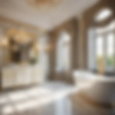 Opulent Marble and Gold Bathroom Luxurious marble bathroom with golden accents