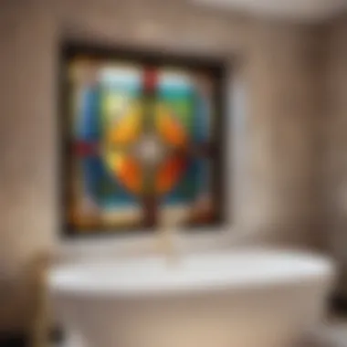Luxurious Stained Glass Block Window Elegant stained glass block window for a luxurious bathroom