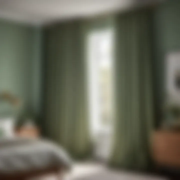 Soothing sage green curtain in a bedroom setting