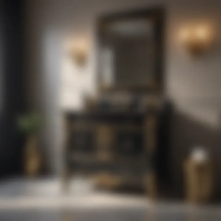 Chic Black Vanity Embellished with Gold Elements Sleek Black Vanity with Gold Accents