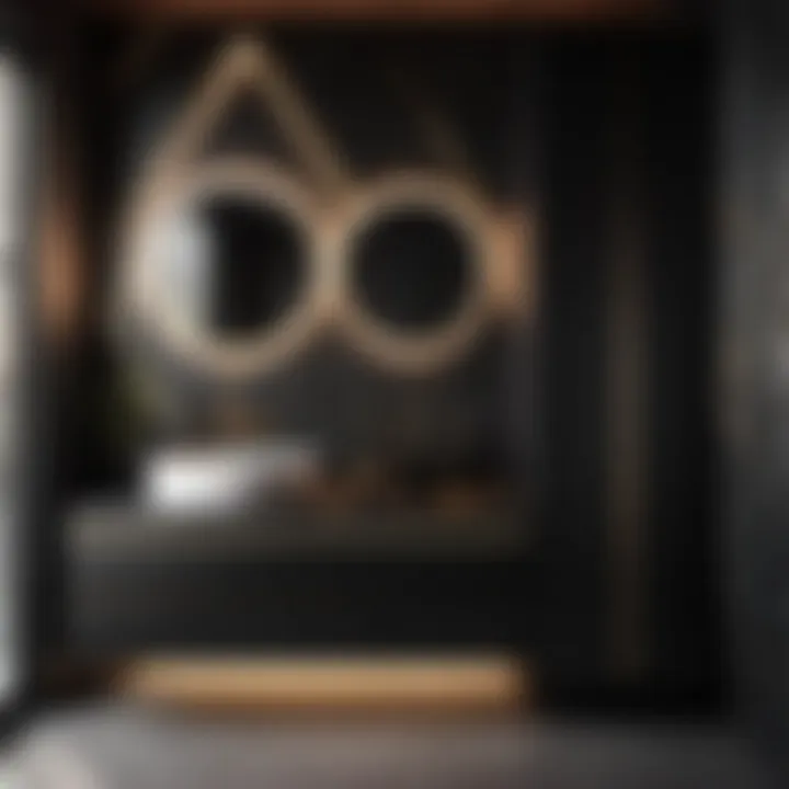Minimalist black bathroom cabinet with geometric patterns