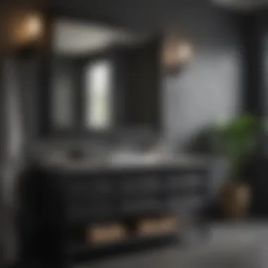 Stylish black bathroom vanity featuring elegant fixtures