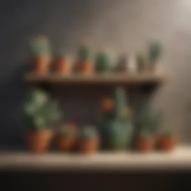 Cactus Bathroom Shelf Arrangements A beautifully arranged cactus bathroom shelf featuring various cactus-themed accessories.