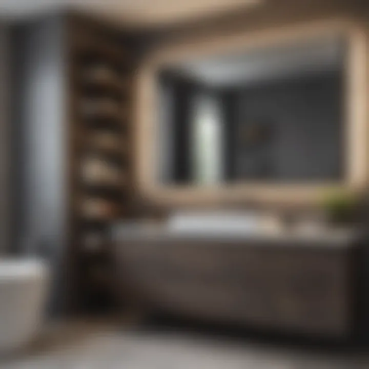 Trendy bathroom with coordinated vanity and tower
