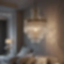 Elegant crystal hanging light fixture enhancing bedroom decor