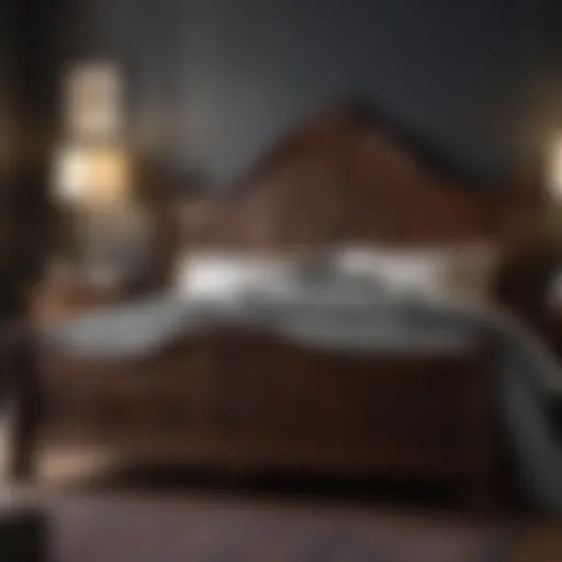 Luxurious dark cherry bed frame with intricate carvings