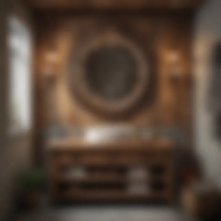 Rustic Elegance in Bathroom Decor Rustic wooden clock enhancing a cozy bathroom ambiance