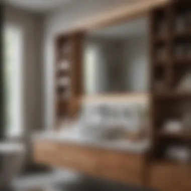 Contemporary Wooden Hutch Design Stylish wooden hutch complementing a contemporary bathroom.