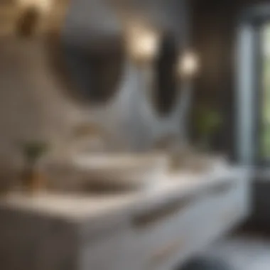 Chic Quartz Vanity Countertop Luxurious quartz countertop with modern fixtures in a chic bathroom.