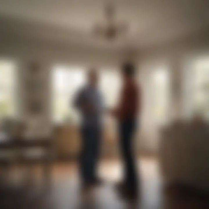 A contractor discussing plans for a home addition with homeowners