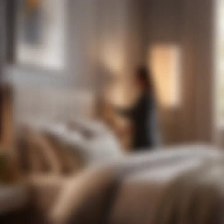 Person arranging newly purchased discounted bedroom furniture