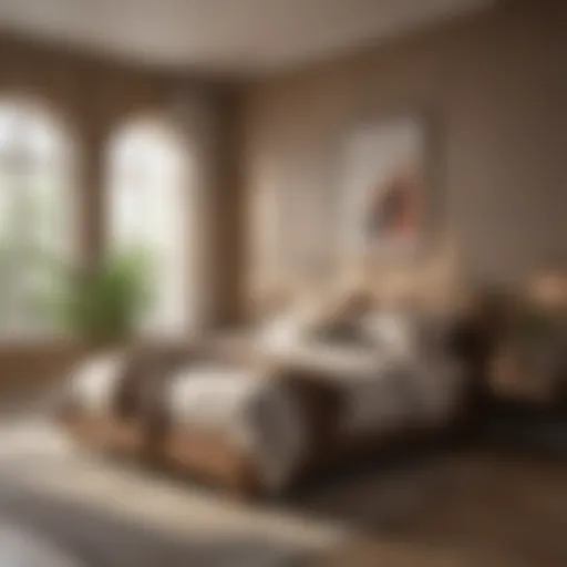 A calming bedroom featuring earth tone walls and natural decor.