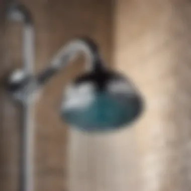 Shiny chrome shower head reflecting light in a contemporary bathroom