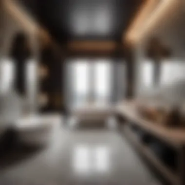 Luxurious black and white mosaic tiles in a spa-inspired bathroom