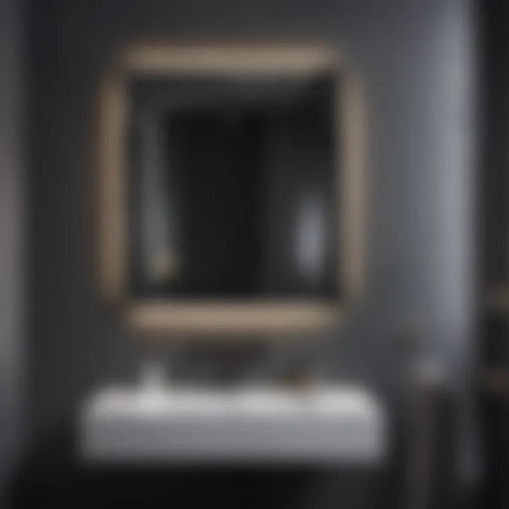 Space Perception in Small Bathrooms with Square Black Mirror Square black mirror adding depth to small bathroom space