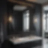 Stylish black mirror reflecting modern bathroom design