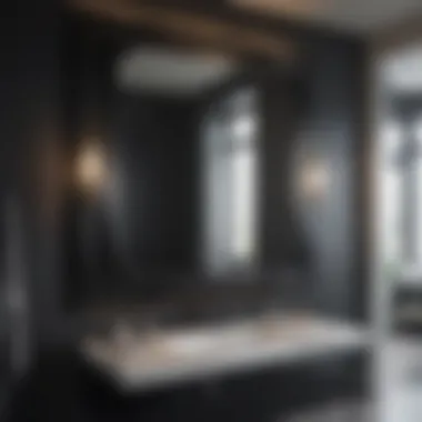 Reflective Elegance in Modern Bathroom Design Stylish black mirror reflecting modern bathroom design