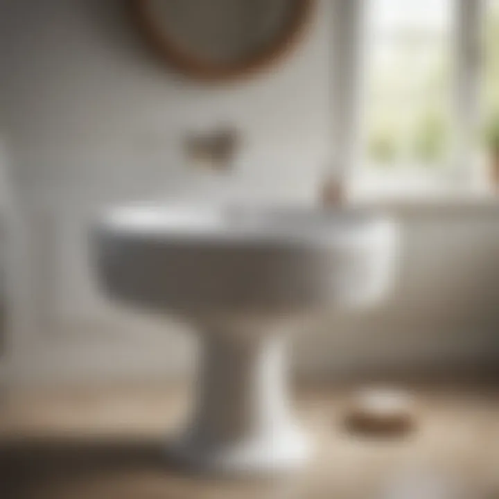 Design Details: Farmhouse Pedestal Sink Close-up of a farmhouse pedestal sink showcasing unique design details