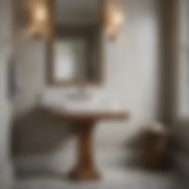 Contemporary Elegance: Farmhouse Pedestal Sink Elegant farmhouse pedestal sink in a contemporary bathroom setting