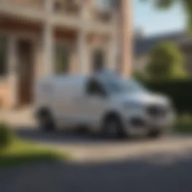 Convenience of Laundry Pick Up Services A delivery vehicle parked outside a modern home, ready for laundry pick up