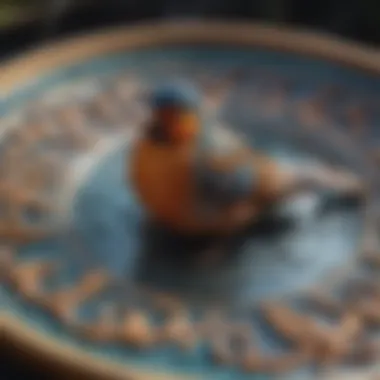Close-up of intricate patterns on a glazed bird bath