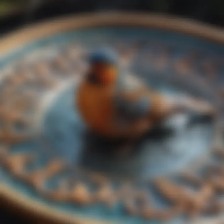Close-up of intricate patterns on a glazed bird bath