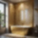 Elegant gold bathtub shower door in modern bathroom setting