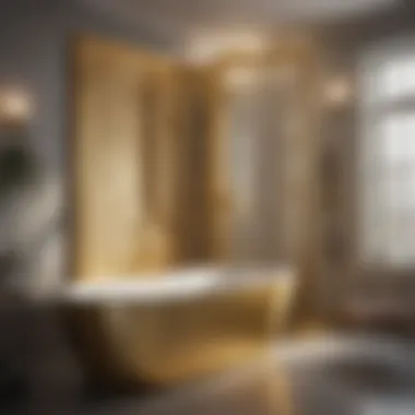 Stylish Bathroom with Gold Bathtub Shower Doors Stylish bathroom showcasing gold bathtub shower doors
