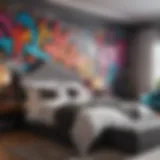 Vibrant graffiti wallpaper accentuating a modern bedroom