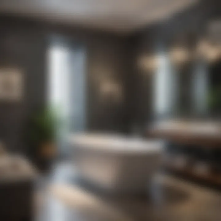 Customer service interaction in a high-end bathroom store.