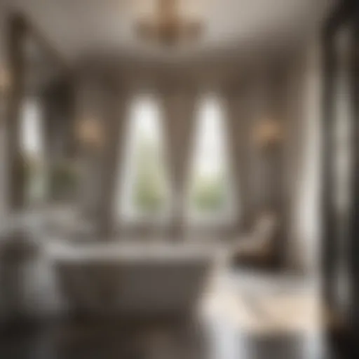 Luxurious Bathroom Design Luxurious bathroom showcasing an elegant freestanding tub and designer fixtures.