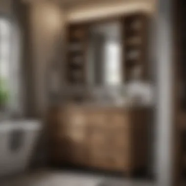 Chic Rustic Upper Cabinet Rustic wooden upper cabinet in a chic bathroom setting