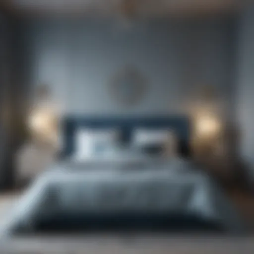 A serene bedroom showcasing a calming blue color palette