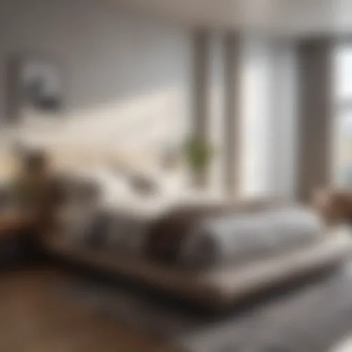 Modern minimalist bedroom with neutral tones and sleek furniture