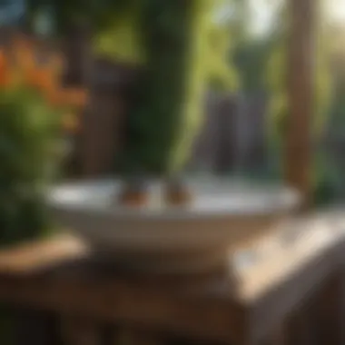 Harmonious bird bath integration on fence