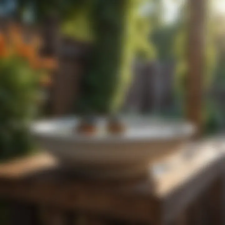 Harmonious bird bath integration on fence