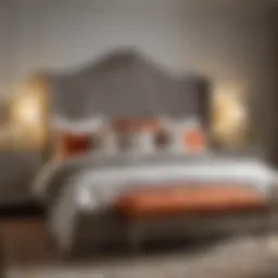 Elegant king bedroom set with a tall upholstered headboard