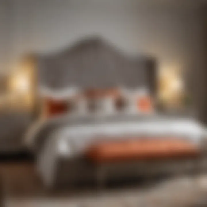 Elegant king bedroom set with a tall upholstered headboard