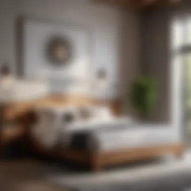 Stylish Wooden King Bed Frame in Modern Design Stylish wooden king bed frame with a tall headboard in a modern setting