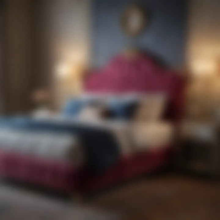 Luxurious velvet upholstered bed in a contemporary setting