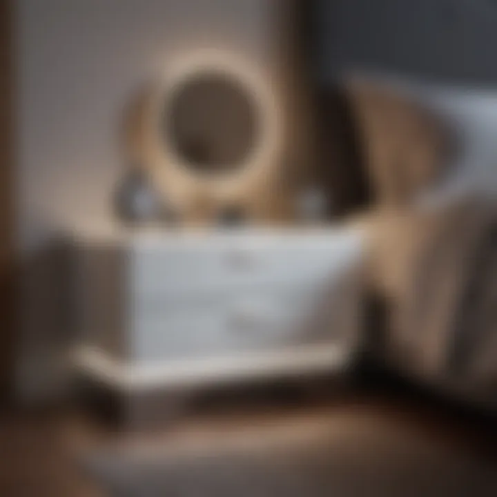 Smart technology integrated nightstand in a futuristic bedroom
