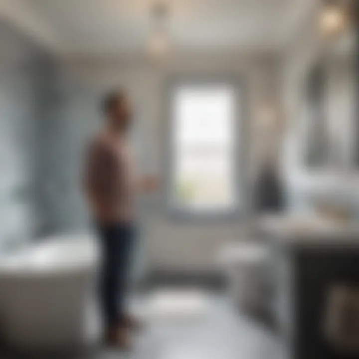 Delighted Customer in a Lowe's Enhanced Bathroom Customer enjoying the newly remodeled bathroom space with Lowe's items