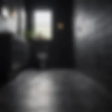 Matte black tiles contrasting with bright bathroom fixtures