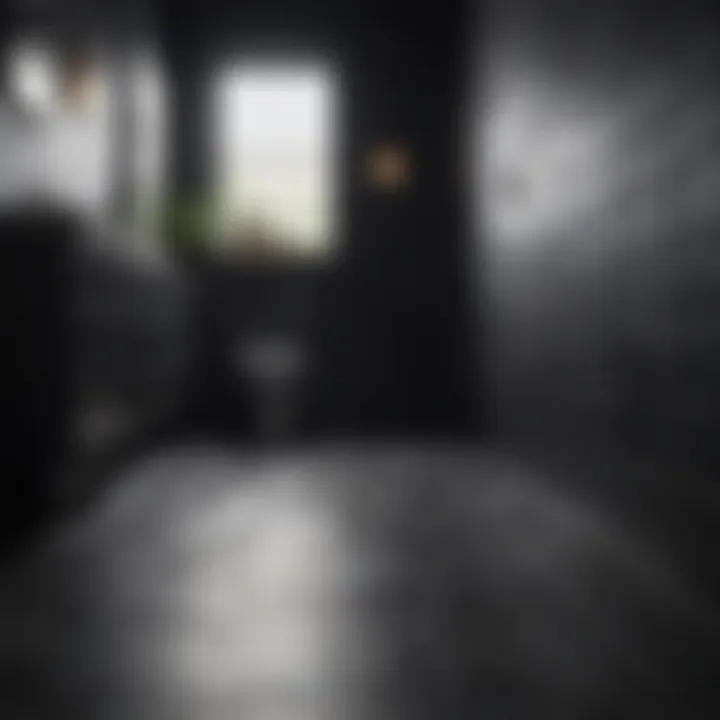 Matte black tiles contrasting with bright bathroom fixtures