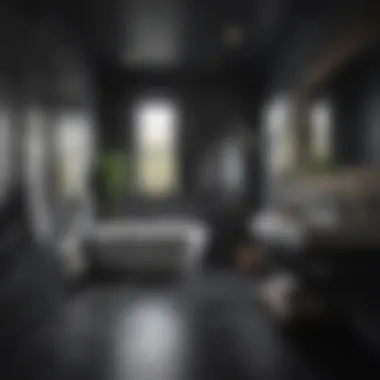 Trendy bathroom featuring matte black tiles and modern decor