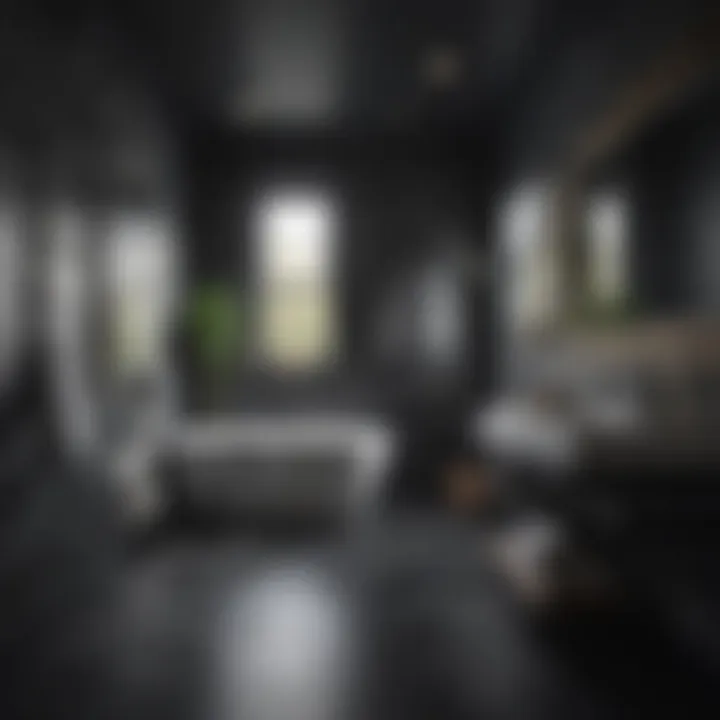 Trendy bathroom featuring matte black tiles and modern decor