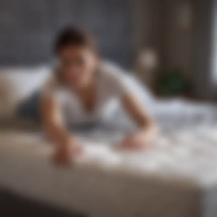 A consumer testing a mattress for comfort