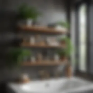 Stylish Shelf Arrangement with Greenery Stylish bathroom shelf arrangement with greenery and vintage decor
