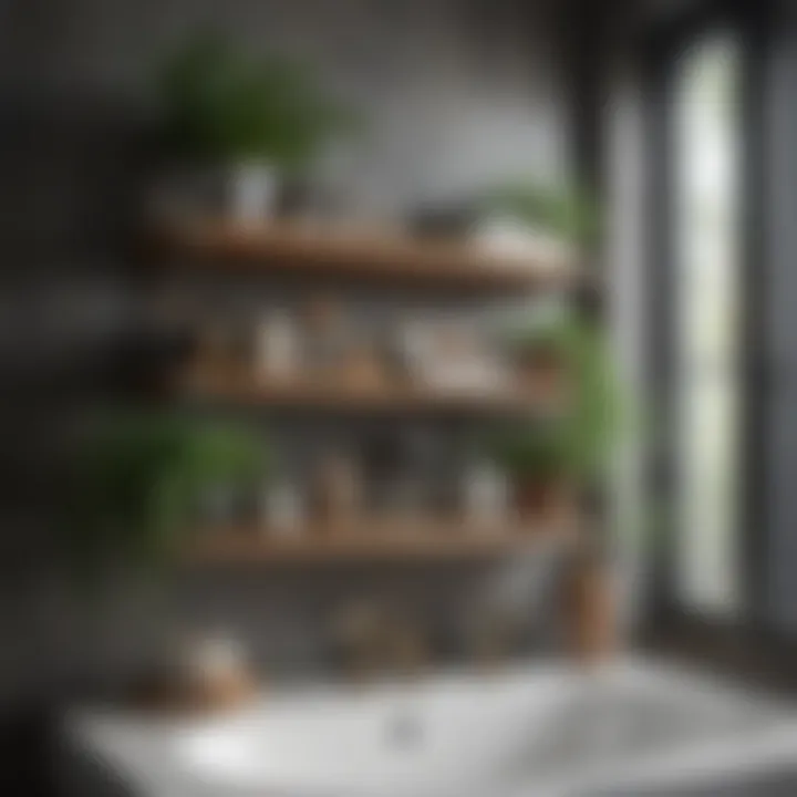 Stylish Shelf Arrangement with Greenery Stylish bathroom shelf arrangement with greenery and vintage decor